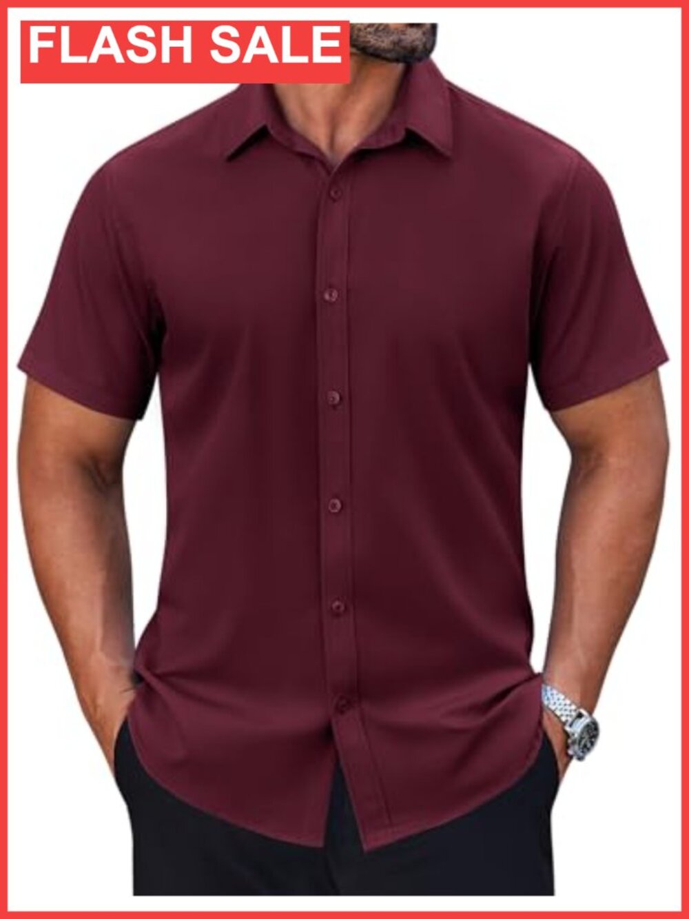 Men's Short Sleeve Stretch Wrinkle Free Button Down Casual Shirt